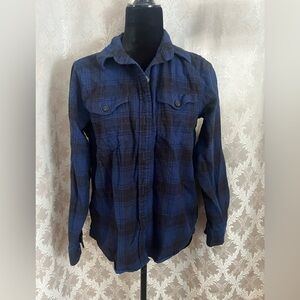Blue and Black Plaid Button-Up Shirt